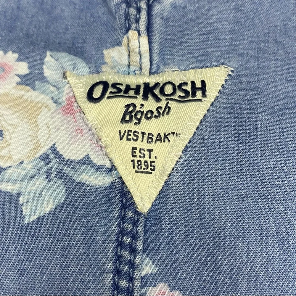 OshKosh B'gosh Vesbak Girls 4T Blue Jean Denim Overall Dress Pink Floral